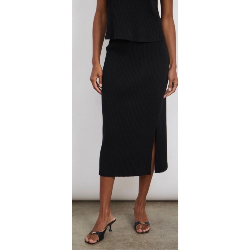 Rails Angie Black Ribbed Knit Midi Skirt with Side Slit - S